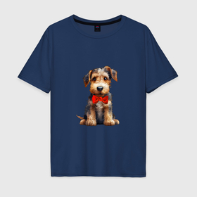 Мужская футболка хлопок Oversize с принтом Эрдельтерьер собака в Курске, 100% хлопок | свободный крой, круглый ворот, “спинка” длиннее передней части | Тематика изображения на принте: 
