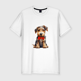 Мужская футболка хлопок Slim с принтом Эрдельтерьер собака , 92% хлопок, 8% лайкра | приталенный силуэт, круглый вырез ворота, длина до линии бедра, короткий рукав | Тематика изображения на принте: 