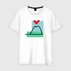 Мужская футболка хлопок с принтом Люблю горы и море в Курске, 100% хлопок | прямой крой, круглый вырез горловины, длина до линии бедер, слегка спущенное плечо. | Тематика изображения на принте: 