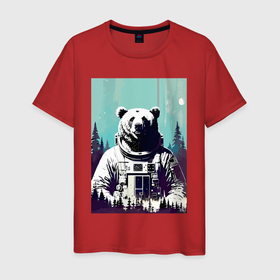 Мужская футболка хлопок с принтом Медведь в космическом скафандре   нейросеть , 100% хлопок | прямой крой, круглый вырез горловины, длина до линии бедер, слегка спущенное плечо. | 