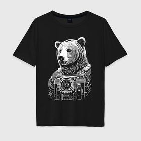 Мужская футболка хлопок Oversize с принтом Cool bear   cyberpunk в Екатеринбурге, 100% хлопок | свободный крой, круглый ворот, “спинка” длиннее передней части | 
