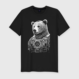 Мужская футболка хлопок Slim с принтом Cool bear   cyberpunk в Екатеринбурге, 92% хлопок, 8% лайкра | приталенный силуэт, круглый вырез ворота, длина до линии бедра, короткий рукав | 