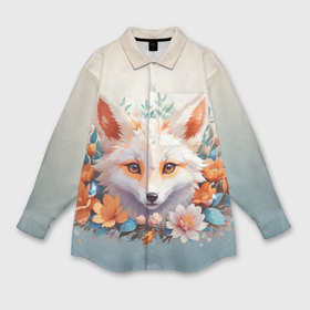 Мужская рубашка oversize 3D с принтом Цветочная лиса в Белгороде,  |  | 