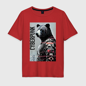 Мужская футболка хлопок Oversize с принтом Крутой медвежара   киберпанк   нейросеть в Ухте, 100% хлопок | свободный крой, круглый ворот, “спинка” длиннее передней части | Тематика изображения на принте: 