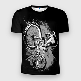 Мужская футболка 3D Slim с принтом Bmx jump rider в Санкт-Петербурге, 100% полиэстер с улучшенными характеристиками | приталенный силуэт, круглая горловина, широкие плечи, сужается к линии бедра | Тематика изображения на принте: 