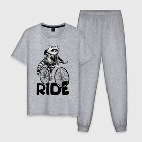 Мужская пижама хлопок с принтом Raccoon ride , 100% хлопок | брюки и футболка прямого кроя, без карманов, на брюках мягкая резинка на поясе и по низу штанин
 | 