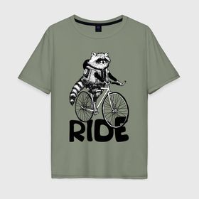 Мужская футболка хлопок Oversize с принтом Raccoon ride в Курске, 100% хлопок | свободный крой, круглый ворот, “спинка” длиннее передней части | 