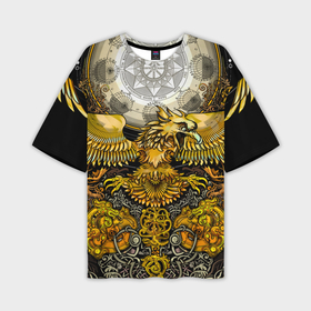 Мужская футболка oversize 3D с принтом Золотой орёл   славянский орнамент в Тюмени,  |  | 