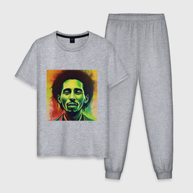 Мужская пижама хлопок с принтом Граффити Арт портрет Боб Марли в Екатеринбурге, 100% хлопок | брюки и футболка прямого кроя, без карманов, на брюках мягкая резинка на поясе и по низу штанин
 | 
