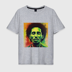 Мужская футболка хлопок Oversize с принтом Граффити Арт портрет Боб Марли в Екатеринбурге, 100% хлопок | свободный крой, круглый ворот, “спинка” длиннее передней части | 