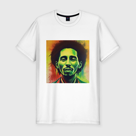Мужская футболка хлопок Slim с принтом Граффити Арт портрет Боб Марли в Екатеринбурге, 92% хлопок, 8% лайкра | приталенный силуэт, круглый вырез ворота, длина до линии бедра, короткий рукав | Тематика изображения на принте: 