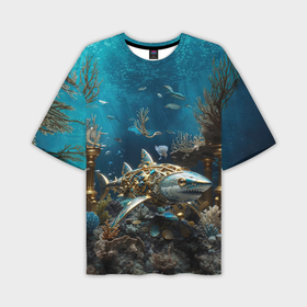 Мужская футболка oversize 3D с принтом Механическая акула в Санкт-Петербурге,  |  | 