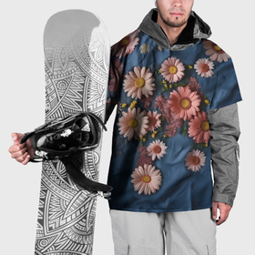 Накидка на куртку 3D с принтом Хризантемы на джинсе в Тюмени, 100% полиэстер |  | Тематика изображения на принте: 