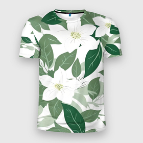 Мужская футболка 3D Slim с принтом Жасмин и чай в Санкт-Петербурге, 100% полиэстер с улучшенными характеристиками | приталенный силуэт, круглая горловина, широкие плечи, сужается к линии бедра | Тематика изображения на принте: 