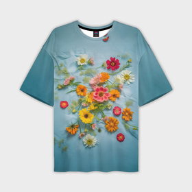 Мужская футболка oversize 3D с принтом Букет полевых цветов на ткани в Санкт-Петербурге,  |  | 