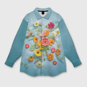 Мужская рубашка oversize 3D с принтом Букет полевых цветов на ткани в Новосибирске,  |  | Тематика изображения на принте: 