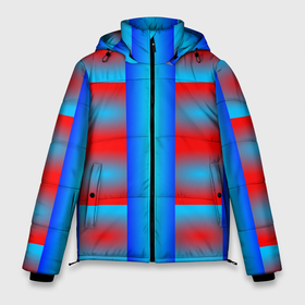 Мужская зимняя куртка 3D с принтом Красно синие полосы и квадраты в Новосибирске, верх — 100% полиэстер; подкладка — 100% полиэстер; утеплитель — 100% полиэстер | длина ниже бедра, свободный силуэт Оверсайз. Есть воротник-стойка, отстегивающийся капюшон и ветрозащитная планка. 

Боковые карманы с листочкой на кнопках и внутренний карман на молнии. | Тематика изображения на принте: 