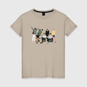 Женская футболка хлопок с принтом BTS kpop fan в Кировске, 100% хлопок | прямой крой, круглый вырез горловины, длина до линии бедер, слегка спущенное плечо | 