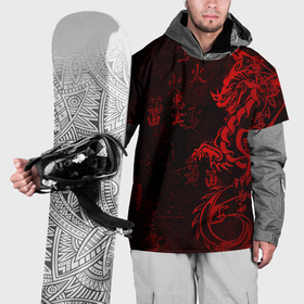 Накидка на куртку 3D с принтом Красный дракон   иероглифы в Кировске, 100% полиэстер |  | 