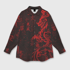 Мужская рубашка oversize 3D с принтом Красный дракон   иероглифы в Кировске,  |  | 