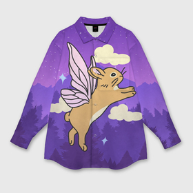Мужская рубашка oversize 3D с принтом Лунный кролик с крыльями в Кировске,  |  | 
