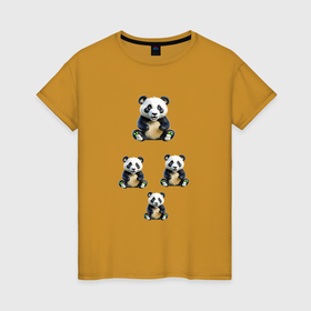 Женская футболка хлопок с принтом маленькие панды в Тюмени, 100% хлопок | прямой крой, круглый вырез горловины, длина до линии бедер, слегка спущенное плечо | 