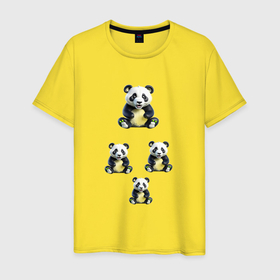 Мужская футболка хлопок с принтом маленькие панды в Петрозаводске, 100% хлопок | прямой крой, круглый вырез горловины, длина до линии бедер, слегка спущенное плечо. | 