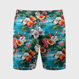 Мужские шорты спортивные с принтом Гавайские   цветы паттерн в Тюмени,  |  | 