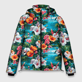 Мужская зимняя куртка 3D с принтом Гавайские   цветы паттерн в Белгороде, верх — 100% полиэстер; подкладка — 100% полиэстер; утеплитель — 100% полиэстер | длина ниже бедра, свободный силуэт Оверсайз. Есть воротник-стойка, отстегивающийся капюшон и ветрозащитная планка. 

Боковые карманы с листочкой на кнопках и внутренний карман на молнии. | 