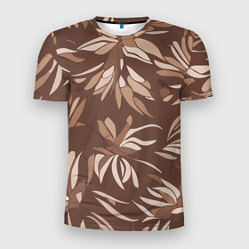 Мужская футболка 3D Slim с принтом Кофейные листья в Новосибирске, 100% полиэстер с улучшенными характеристиками | приталенный силуэт, круглая горловина, широкие плечи, сужается к линии бедра | 