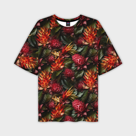 Мужская футболка oversize 3D с принтом Тропические  цветы в Санкт-Петербурге,  |  | Тематика изображения на принте: 