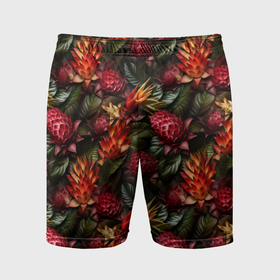 Мужские шорты спортивные с принтом Тропические  цветы в Санкт-Петербурге,  |  | Тематика изображения на принте: 