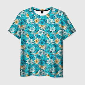 Мужская футболка 3D с принтом Тропические   цветы   паттерн в Тюмени, 100% полиэфир | прямой крой, круглый вырез горловины, длина до линии бедер | 