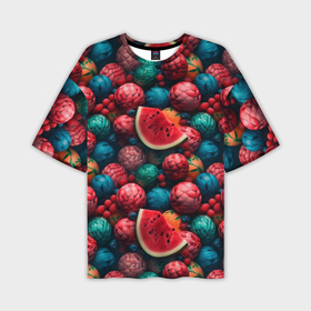 Мужская футболка oversize 3D с принтом Тропические фрукты и арбузы в Тюмени,  |  | Тематика изображения на принте: 
