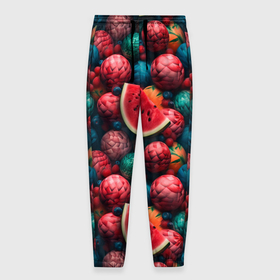 Мужские брюки 3D с принтом Тропические фрукты и арбузы в Тюмени, 100% полиэстер | манжеты по низу, эластичный пояс регулируется шнурком, по бокам два кармана без застежек, внутренняя часть кармана из мелкой сетки | 