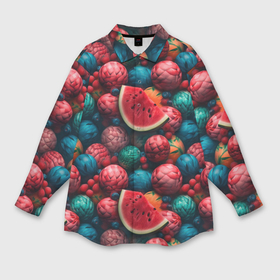 Мужская рубашка oversize 3D с принтом Тропические фрукты и арбузы в Тюмени,  |  | 