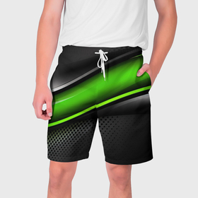 Мужские шорты 3D с принтом Зеленая объемная полосы в Новосибирске,  полиэстер 100% | прямой крой, два кармана без застежек по бокам. Мягкая трикотажная резинка на поясе, внутри которой широкие завязки. Длина чуть выше колен | 