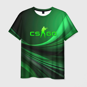 Мужская футболка 3D с принтом CS GO green abstract , 100% полиэфир | прямой крой, круглый вырез горловины, длина до линии бедер | 