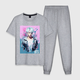 Мужская пижама хлопок с принтом BTS pink style в Курске, 100% хлопок | брюки и футболка прямого кроя, без карманов, на брюках мягкая резинка на поясе и по низу штанин
 | 