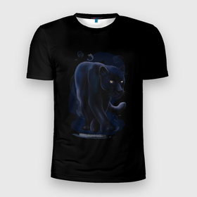 Мужская футболка 3D Slim с принтом Черный хищник пантера в Новосибирске, 100% полиэстер с улучшенными характеристиками | приталенный силуэт, круглая горловина, широкие плечи, сужается к линии бедра | Тематика изображения на принте: 