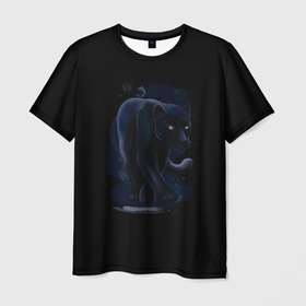 Мужская футболка 3D с принтом Черный хищник пантера в Курске, 100% полиэфир | прямой крой, круглый вырез горловины, длина до линии бедер | 