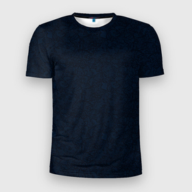 Мужская футболка 3D Slim с принтом Абстракция тёмно синий ажурный в Белгороде, 100% полиэстер с улучшенными характеристиками | приталенный силуэт, круглая горловина, широкие плечи, сужается к линии бедра | Тематика изображения на принте: 
