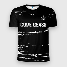 Мужская футболка 3D Slim с принтом Code Geass glitch на темном фоне: символ сверху , 100% полиэстер с улучшенными характеристиками | приталенный силуэт, круглая горловина, широкие плечи, сужается к линии бедра | 