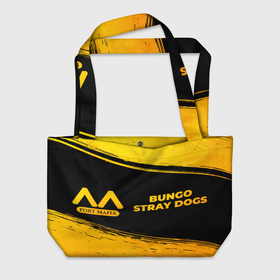 Пляжная сумка 3D с принтом Bungo Stray Dogs   gold gradient: надпись и символ в Санкт-Петербурге, 100% полиэстер | застегивается на металлическую кнопку; внутренний карман застегивается на молнию. Стенки укреплены специальным мягким материалом, чтобы защитить содержимое от несильных ударов
 | 