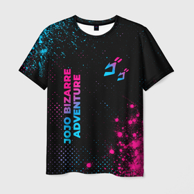 Мужская футболка 3D с принтом JoJo Bizarre Adventure   neon gradient: надпись, символ в Кировске, 100% полиэфир | прямой крой, круглый вырез горловины, длина до линии бедер | Тематика изображения на принте: 