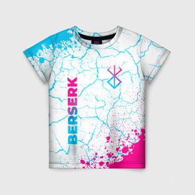 Детская футболка 3D с принтом Berserk neon gradient style: надпись, символ в Екатеринбурге, 100% гипоаллергенный полиэфир | прямой крой, круглый вырез горловины, длина до линии бедер, чуть спущенное плечо, ткань немного тянется | Тематика изображения на принте: 