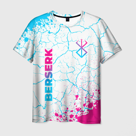 Мужская футболка 3D с принтом Berserk neon gradient style: надпись, символ в Кировске, 100% полиэфир | прямой крой, круглый вырез горловины, длина до линии бедер | 