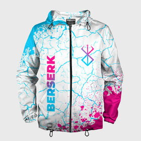Мужская ветровка 3D с принтом Berserk neon gradient style: надпись, символ в Екатеринбурге, 100% полиэстер | подол и капюшон оформлены резинкой с фиксаторами, два кармана без застежек по бокам, один потайной карман на груди | 