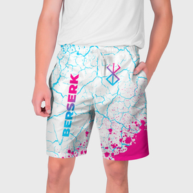 Мужские шорты 3D с принтом Berserk neon gradient style: надпись, символ в Тюмени,  полиэстер 100% | прямой крой, два кармана без застежек по бокам. Мягкая трикотажная резинка на поясе, внутри которой широкие завязки. Длина чуть выше колен | 