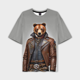 Мужская футболка oversize 3D с принтом Cool bear   steampunk   neural network ,  |  | Тематика изображения на принте: 